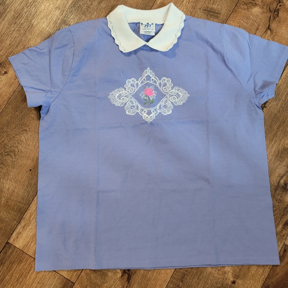 Purple tee with white collar